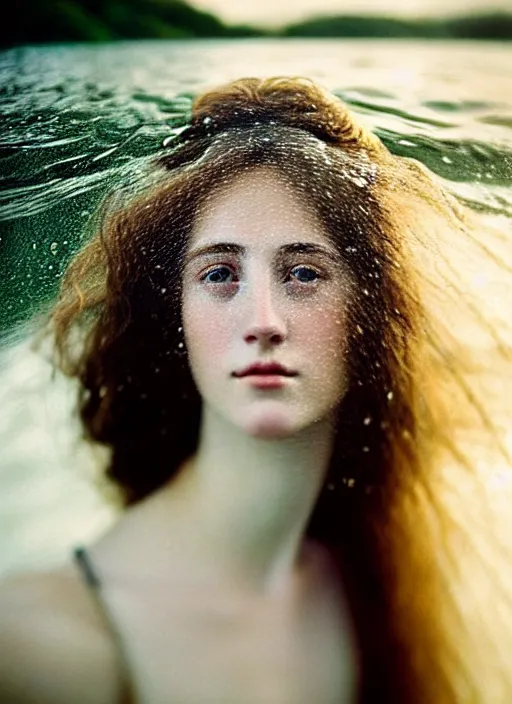 Prompt: Kodak Portra 400, 8K, soft light, volumetric lighting, highly detailed, britt marling style 3/4, extreme Close-up portrait photography of a beautiful woman how pre-Raphaelites with half face in the water, the hair floats on the water, a beautiful lace dress and hair are intricate with highly detailed realistic beautiful flowers , Realistic, Refined, Highly Detailed, natural outdoor soft pastel lighting colors scheme, outdoor fine art photography, Hyper realistic, photo realistic