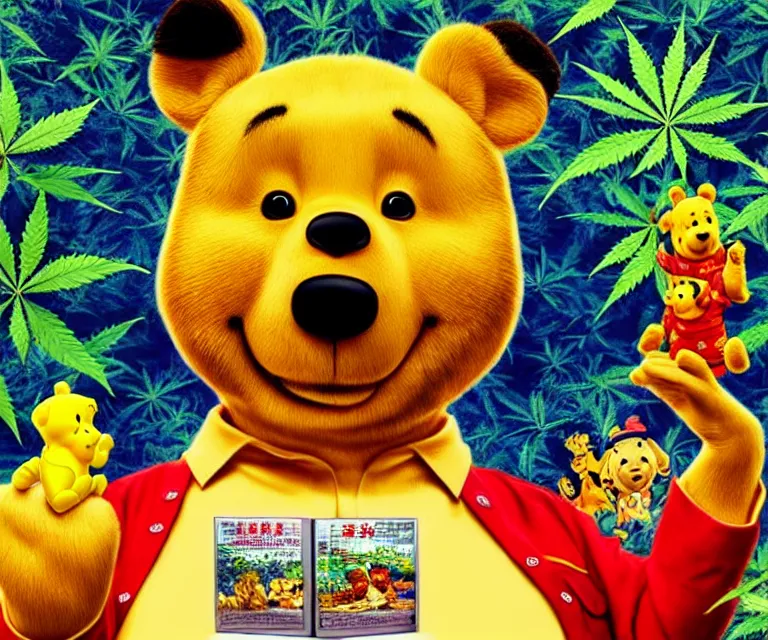 Prompt: hyperrealism movie still photography of real detailed high xi jinping with detailed face with high winnie the pooh marijuana dmt lsd ecstacy cocaine hyperrealism photography by araki nobuyoshi