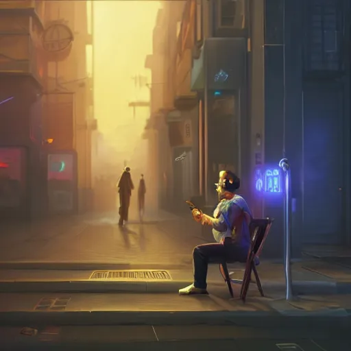 Image similar to An android smoking a cigar in a cyberpunk setting by Evgeny Lushpin, trending on Artstation, unreal engine