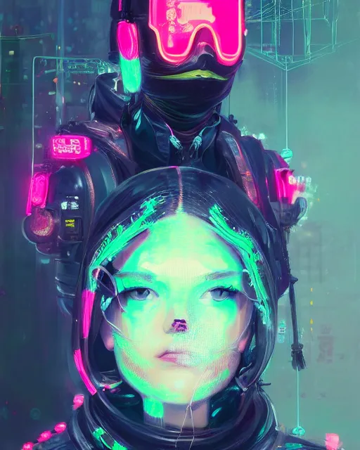 Image similar to detailed portrait neon operator woman, cyberpunk futuristic neon, reflective puffy coat, decorated with traditional japanese ornaments by ismail inceoglu dragan bibin hans thoma greg rutkowski alexandros pyromallis nekro rene maritte illustrated, perfect face, fine details, realistic shaded, fine - face, pretty face