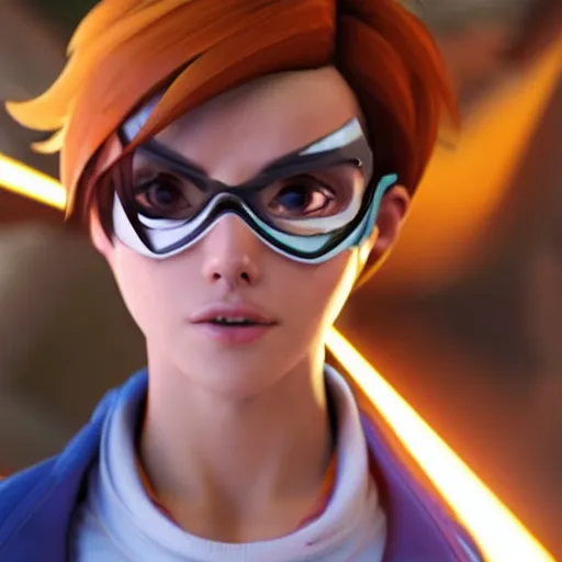 Prompt: realistic still of tracer, amazing details 8 k beautiful, ultra realistic, sharp focus, cinematic lightening, 8 k