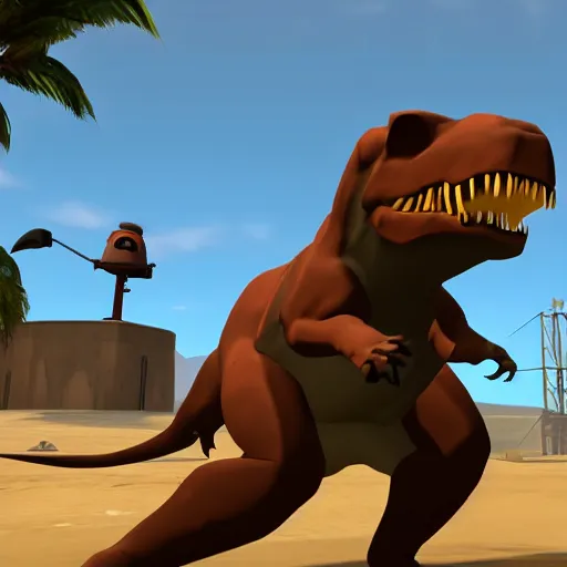 Image similar to t - rex chasing a small rat in team fortress 2 style