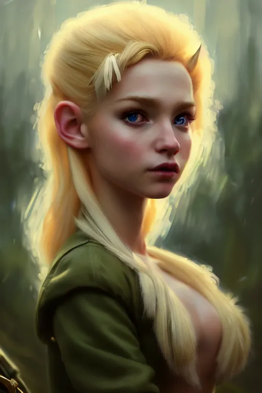 Image similar to cinematic shot of an epic portrait of a cute blonde fairy dressed in military clothes, stylised military clothes, shiny skin, beautiful eyes, beautiful, small details, night setting, realistic poster with volumetric light from craig mallism, artgerm, jeremy lipkin and michael garmash, unreal engine, radiant light, digital art, trends at art station, a masterpiece