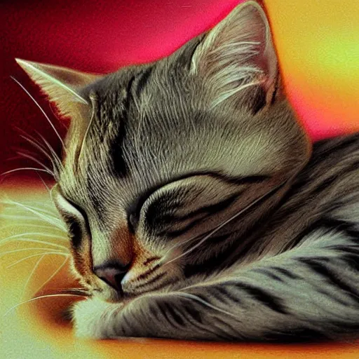 Prompt: cute cat sleeping, high quality, award winning, digital art