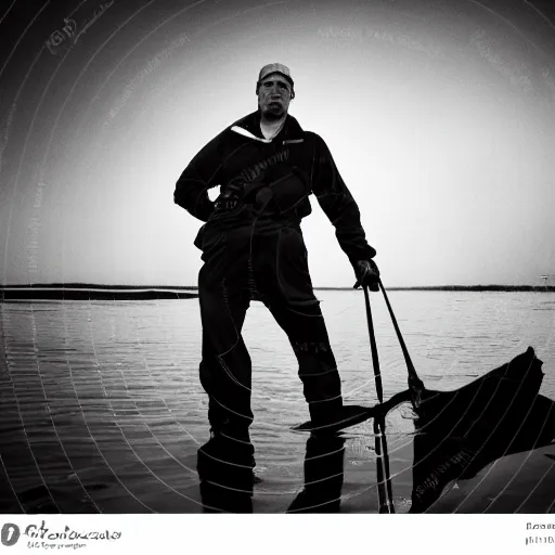 Prompt: dark intense fisherman portrait victorian black and white