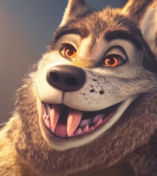 Image similar to a film still from zootopia main character portrait anthro anthropomorphic wolf guard head animal person fursona pixar disney animation sharp rendered in unreal engine 5 anime key art by greg rutkowski bloom dramatic lighting modeling beginner render