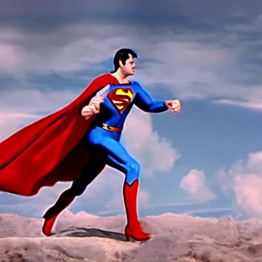 Prompt: a film still of a Stanley Kubrick's movie about superman, 1970s