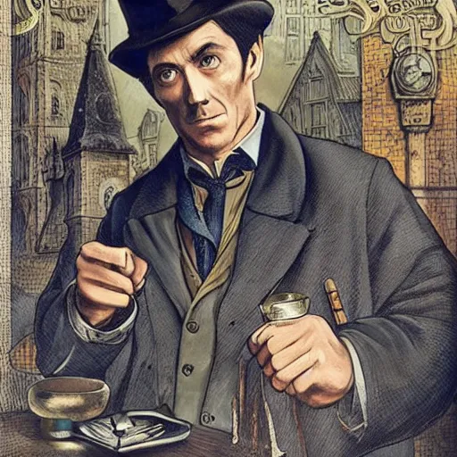 Prompt: sherlock holmes in the style of james c. christensen