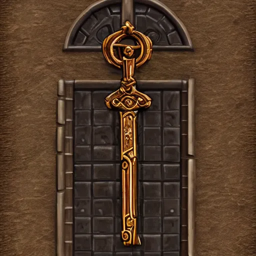 Prompt: a medieval wooden key for the doors, rpg game inventory item, Warcraft style, outer glow, solid background, trending on artstation