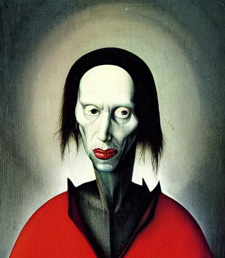 Image similar to portrait of marilyn manson by hieronymus bosch, high quality, high detail