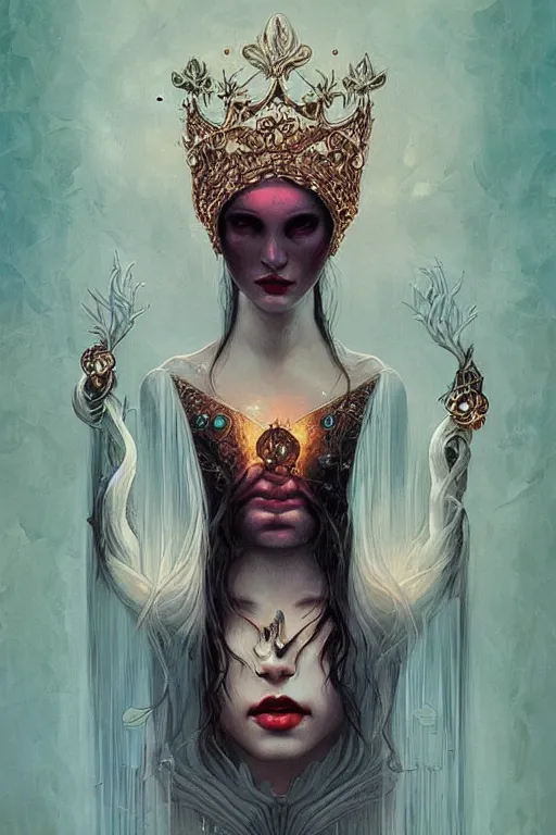 Image similar to jeweled Crown, other worldly, cruel and dark, art nouveau, by Anato Finnstark, Tom Bagshaw, Brom