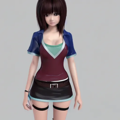 Image similar to 3D character model, 3D render, anime girl, cute, simple