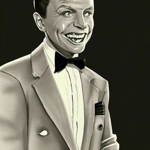 Image similar to perfect composition, subdued color palette, award-winning concept art, detailed digital painting, airbrushed, low contrast: costume design for young Frank Sinatra as a poor 1950s bartender. Volumetric cinematic lighting, great attention to perfect anatomy, special attention to posing, great attention to realistic facial expression, faithful cinematic color scheme, perfectly coherent. In the style of: Greg Rutkowski, Francis Bacon, Syd Mead, Norman Rockwell, Beksinski, Edward Hopper, James Gilleard, Ilya Kuyshinov, WLOP, Stanley Artgerm, Takato Yamamoto, and James Jean.