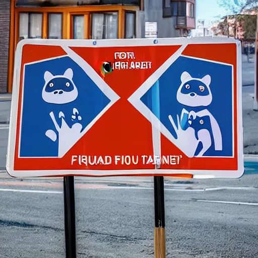 Image similar to a street sign warning furries that they will be arrested, sad furry looking at it