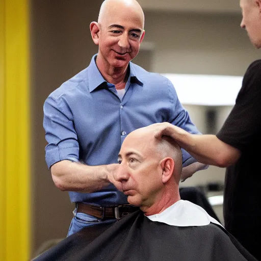 Image similar to photo of Jeff Bezos getting a haircut