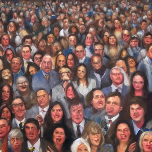 Prompt: hyperrealistic oil paint of crowd