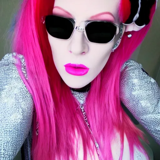 Image similar to jeffree star 2 0 0 0 s selfie with pink red hair