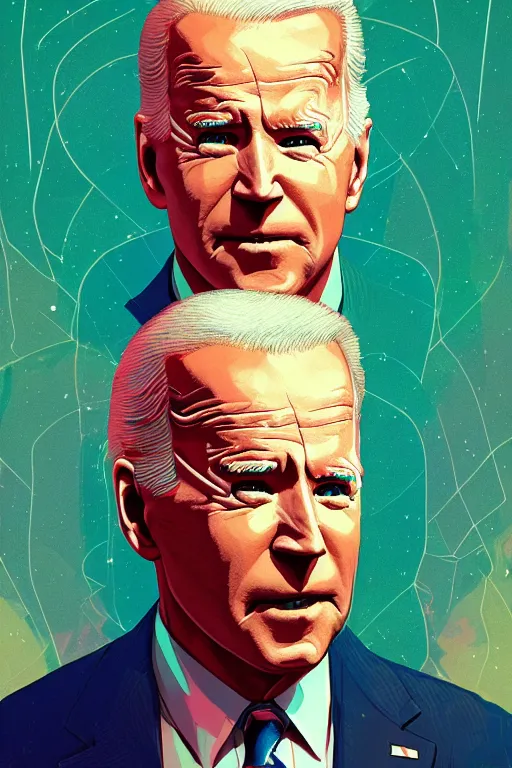 Prompt: massive portrait of joe biden, full body, artstation winner by victo ngai, kilian eng and by jake parker vibrant colors, winning - award masterpiece, fantastically gaudy, aesthetic octane render, 8 k hd resolution