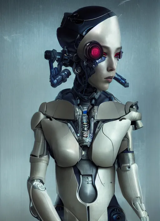 Image similar to portrait of a futuristic geisha cyborg, matte painting, cinematic lighting, unreal engine, in the style of ghost in the shell, kintsugi, modern fine art, fractal, intricate, elegant, highly detailed, digital photography, subsurface scattering, by jheronimus bosch and greg rutkowski,