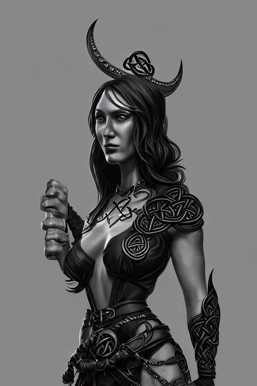 Prompt: portrait of celtic dark goddess, middle shot, digital art, highly detailed, intricate, sharp focus, Trending on Artstation, HQ, unreal engine 5, 4K UHD image, by brom, artgerm, face by Otto Schmidt