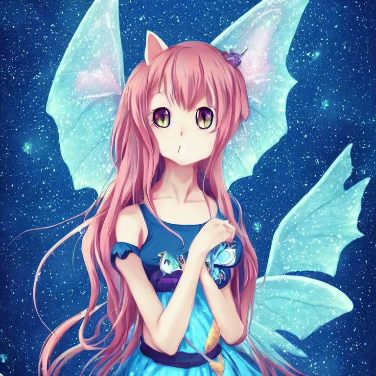 Image similar to cute, full body, female, anime style, a cat girl with fairy wings patting a dragon, large eyes, beautiful lighting, sharp focus, simple background, creative, heart effects, filters applied, illustration