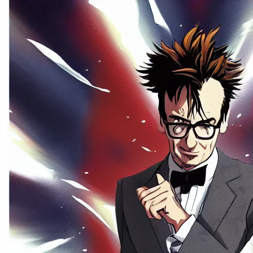 Prompt: the Tenth Doctor running towards the camera in the style of Boko No Hero Academia