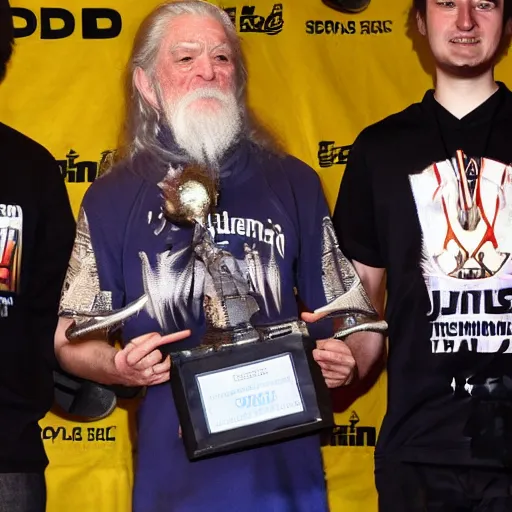 Prompt: gandalf winning an esports tournement,