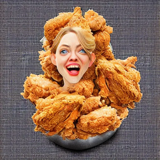 Image similar to a face made of fried chicken, fried chicken face looking like amanda seyfried