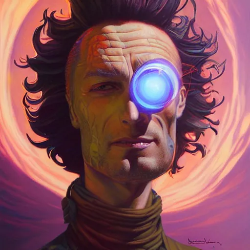 Image similar to lucky mohawk projector portrait by gaston bussierre and charles vess and james jean and erik jones and rhads, inspired by rick and morty, epic, funny, huge scale, beautiful fine face features, intricate high details, sharp, ultradetailed