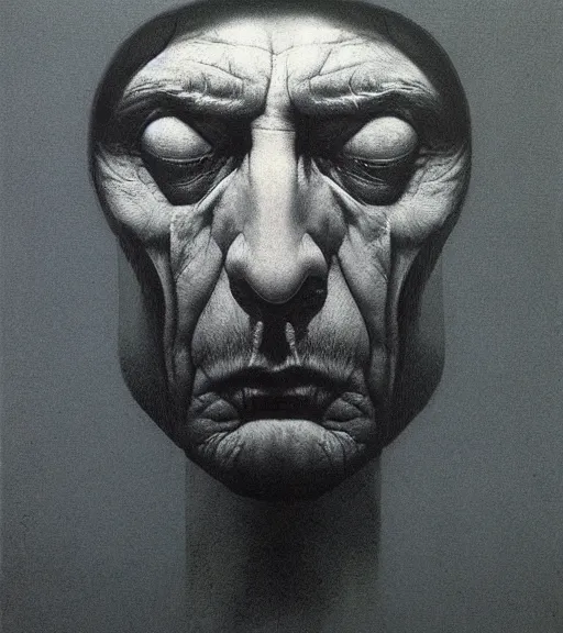 Prompt: portrait of a troubled man by Zdzisław Beksiński
