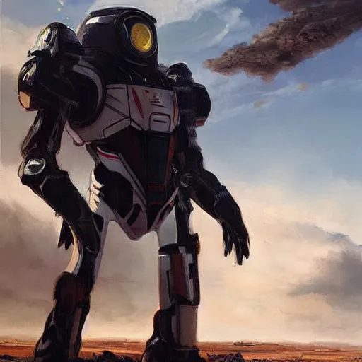 Prompt: a beautiful painting of Elon musk in a mech suit in front of a futuristic wartorn landscape by grek rutkowski, masterpiece