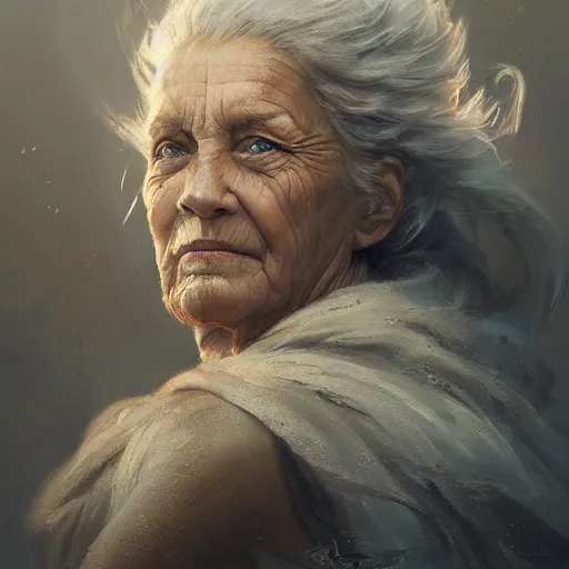 Prompt: a beautiful portrait of an old ancient elderly wind goddess by Greg Rutkowski and Raymond Swanland, Trending on Artstation, ultra realistic digital art