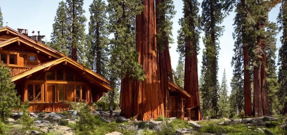 Image similar to house built into a giant sequoia