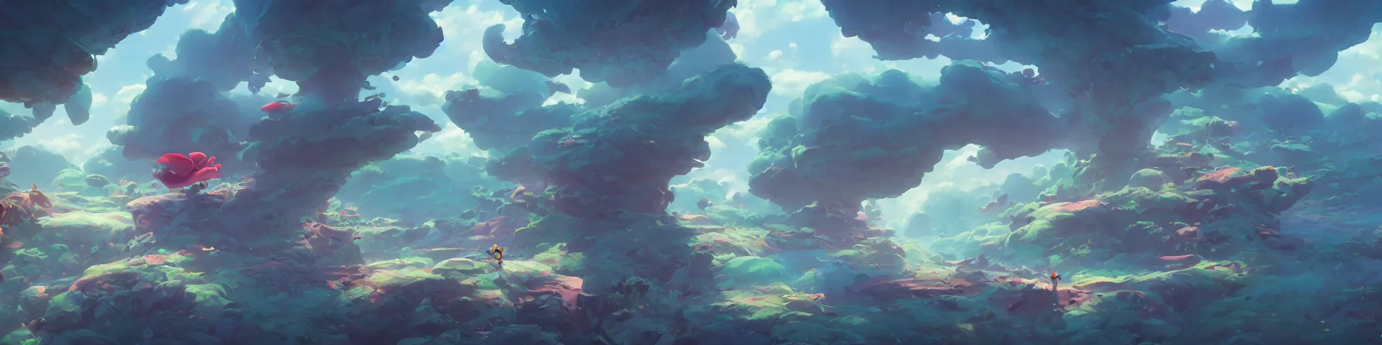 Image similar to 3 6 0 panoramic dynamics matte painting acrylic blur oil wonderland yoshi kurbi dofus, hight contrast,, behance hd by jesper ejsing, by rhads, makoto shinkai and lois van baarle, ilya kuvshinov, rossdraws global illumination