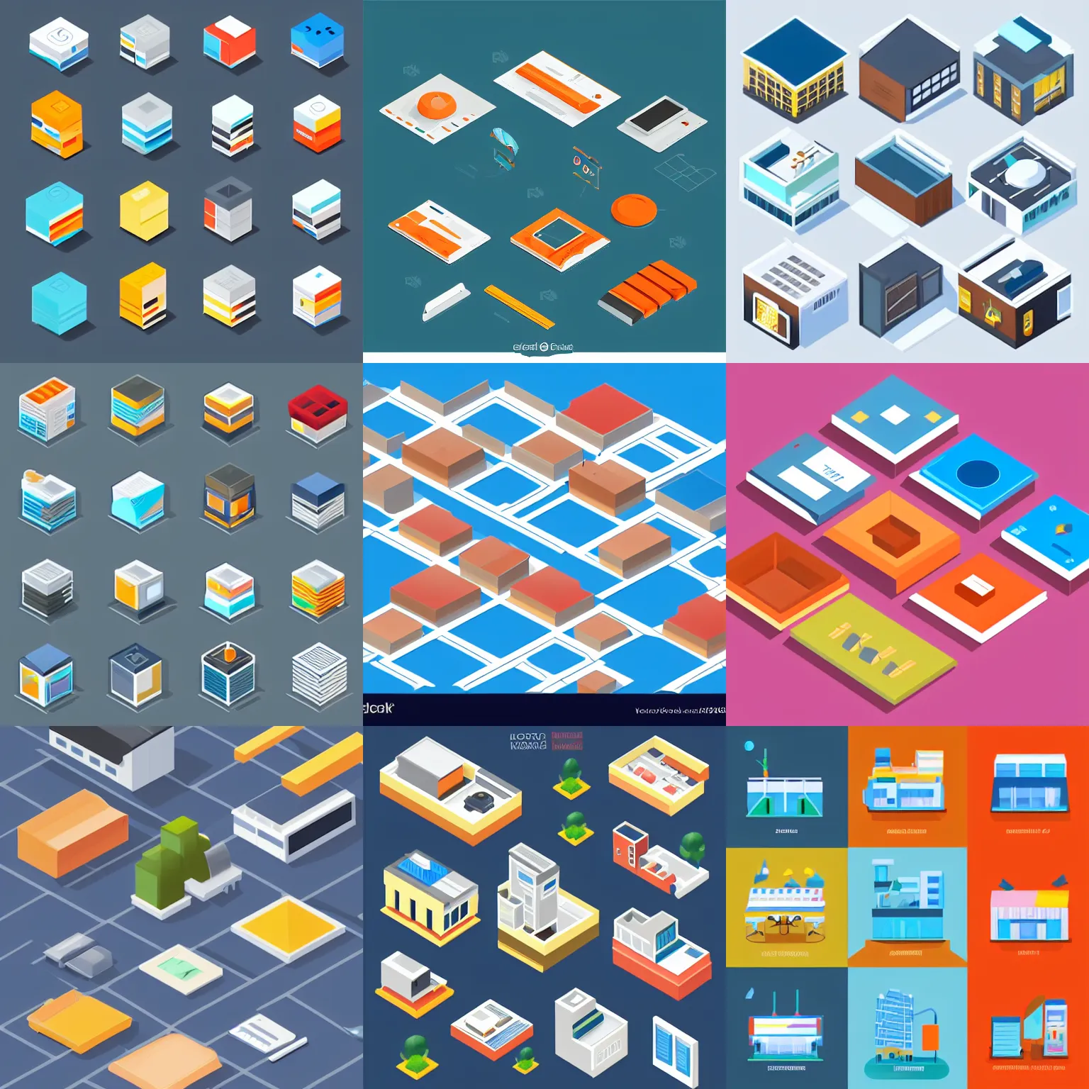 Prompt: webdesign icon set for flat roof type, isometric