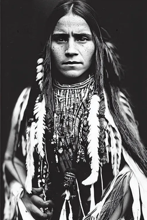 Image similar to “Photo of Native American indian woman Emma Watson, portrait, skilled warrior of the Chiricahua Apache, Lozen was the sister of Victorio a prominent Chief, showing pain and sadness on her face, ancient, realistic, detailed, emma watson”