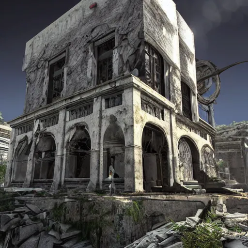 Image similar to architecture from quake, lovecraftian, liminal space, unreal engine 5, hyper detailed, hyper realistic