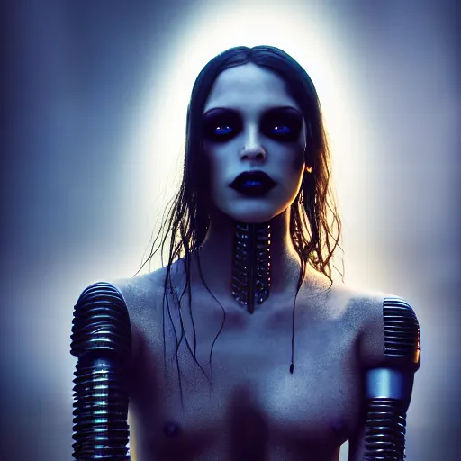 Image similar to photographic portrait of a stunningly beautiful gothic cyberpunk android female in soft dreamy light at sunset, god rays, contemporary fashion shoot, by edward robert hughes, annie leibovitz and steve mccurry, david lazar, jimmy nelsson, breathtaking, 8 k resolution, extremely detailed, beautiful, establishing shot, artistic, hyperrealistic, beautiful face, octane render