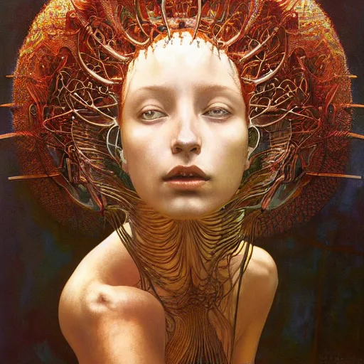 Prompt: queen of jupiter by zdzisław beksinski, iris van herpen, raymond swanland, craig mullins and alphonse mucha. highly detailed, hyper - real, beautiful