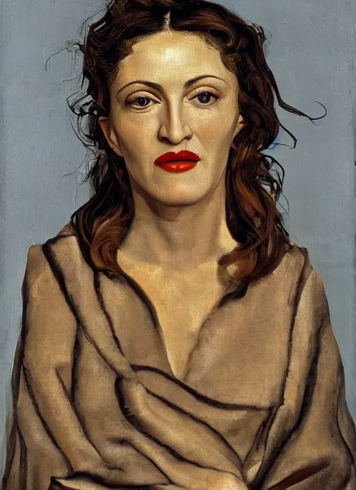 Image similar to Madonna, painted by Lucian Freud, highly detailed, 8k