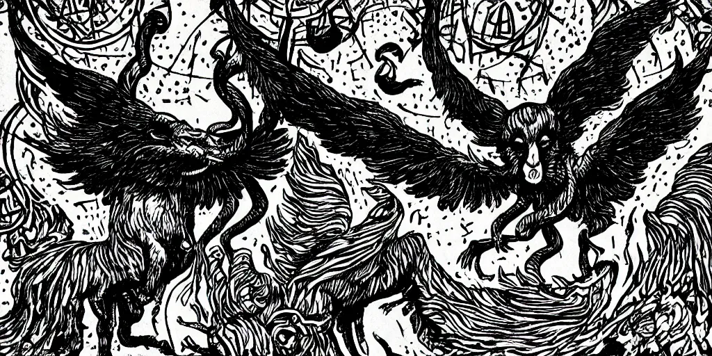 Image similar to baphomet black and white illustration