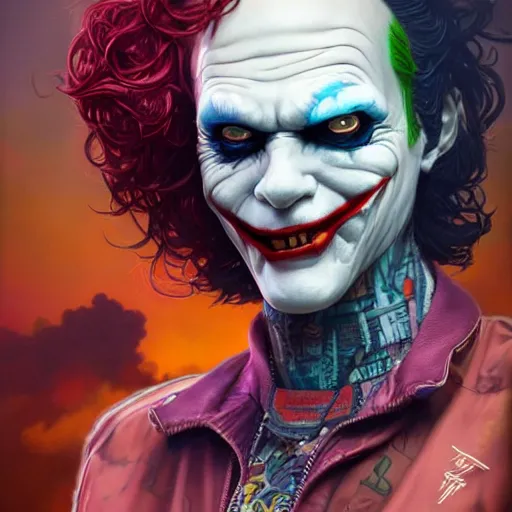 Image similar to lofi biopunk joker portrait, Pixar style, by Tristan Eaton Stanley Artgerm and Tom Bagshaw.