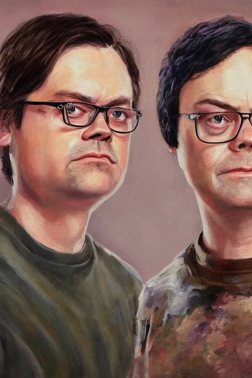 Prompt: portrait painting of dwight schrute and joe lo truglio