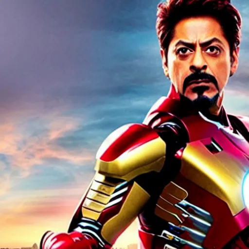 Image similar to film still of shah rukh khan as tony stark in iron man