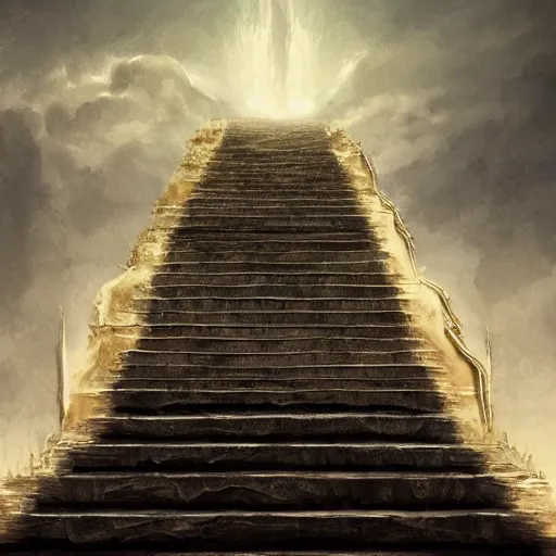 Prompt: a stairway to heaven that is collapsing, elegant, intricate, highly detailed, digital painting, artstation, concept art, sharp focus, illustration, 8 k