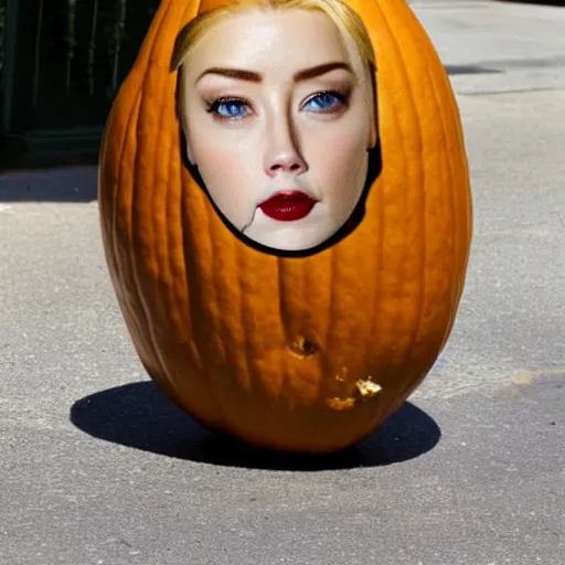 Image similar to gourd shaped like the face of amber heard hybrid intercross mix as a gourd