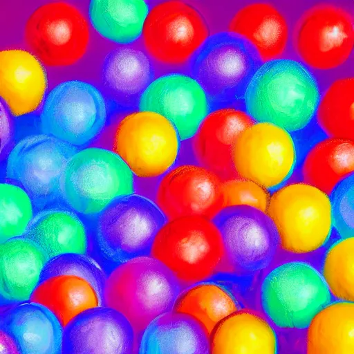 Prompt: Colourful snowball fight in a never ending ball pit lit by flashing pixel light 8k Resolution beautiful painting