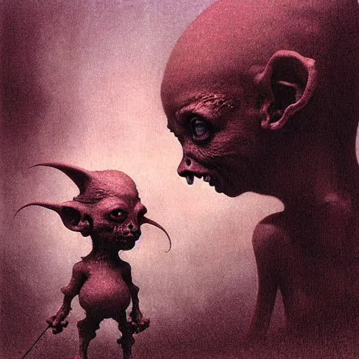 Image similar to A cute goblin girl by Beksinski