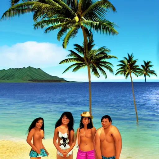 Image similar to hawaiian - filipino - portuguese people living in hawaii, 4 k photorealism