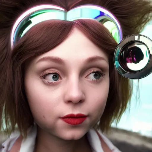 Prompt: Alcie from wonderland with big round infinity mirrors for eyes ultra realistic 8k insane level of detail